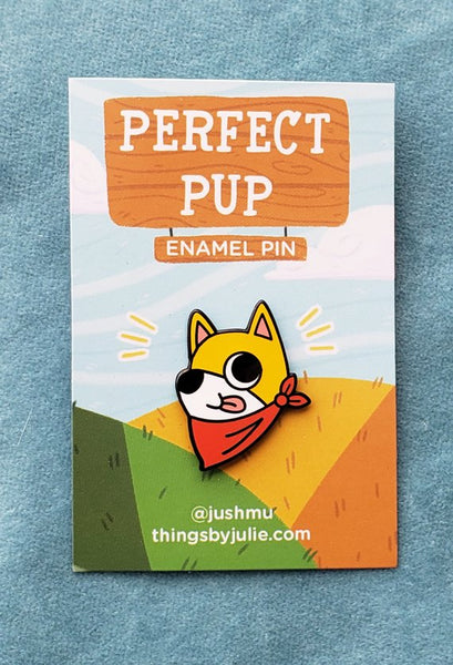 Perfect Pup enamel pin by Julie Campbell