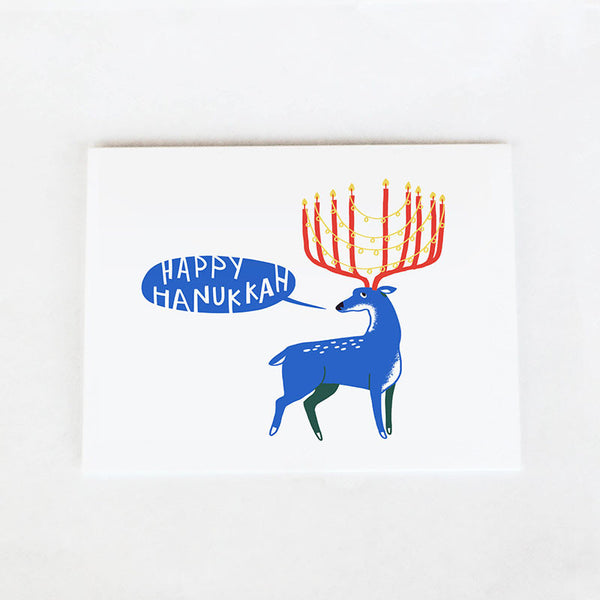 Forest and Waves Hanukkah Deer card